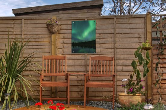 Tuin decoratie Noorderlicht - Bomen - Water - Alaska - 30x40 cm - Tuindoek - Buitenposter