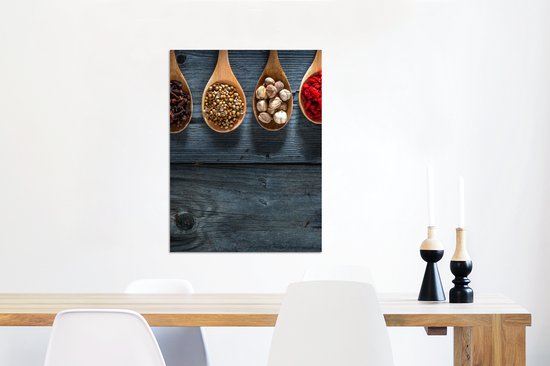 Wanddecoratie Metaal - Aluminium Schilderij Industrieel - Kruiden - Lepels - Hout - Keuken - Specerijen - Industrieel - 60x80 cm - Dibond - Foto op aluminium - Industriële muurdecoratie - Voor de woonkamer/slaapkamer