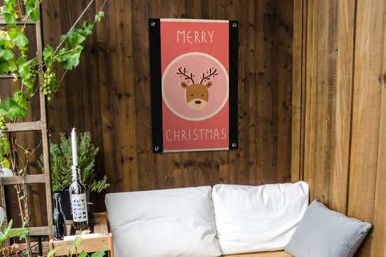 Posters de jardin extérieur Renne - Citations - Noël - Joyeux Noël - Rouge - Vintage - 60x90 cm - Toile jardin - Affiche extérieure