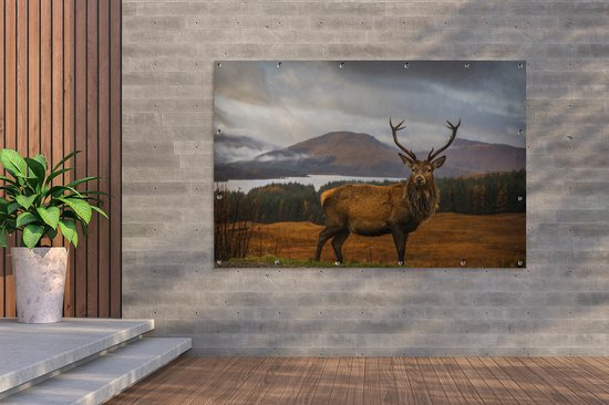 Décoration murale Cerf - Berg - Water - Paysage - Animaux - Arbres - 180x120 cm - Poster jardin - Toile jardin - Poster extérieur