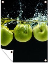 Tuinschilderij Appels - Fruit - Water - Zwart - Groen - 60x80 cm - Tuinposter - Tuindoek - Buitenposter