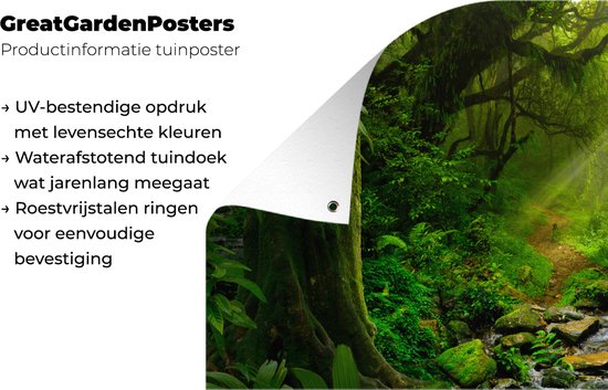 Poster jardin Jungle - Water - Feuilles - Soleil - Nature - 80x40 cm - Décoration murale Outdoor - Poster jardin - Toile jardin - Poster clôture - Tableau jardin