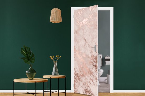 Deurposter 80x205 cm - Deursticker Marmer - Roze - Luxe - Marmerlook - Glitter - Design - Meubelfolie zelfklevend - Deurfolie woonkamer - Interieurfolie fotobehang - Deur plakfolie - Deurstickers - Deurbehang sticker - Kamer decoratie