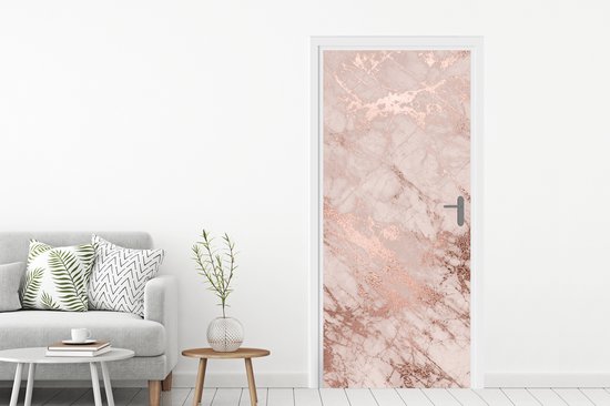 Deurposter 80x205 cm - Deursticker Marmer - Roze - Luxe - Marmerlook - Glitter - Design - Meubelfolie zelfklevend - Deurfolie woonkamer - Interieurfolie fotobehang - Deur plakfolie - Deurstickers - Deurbehang sticker - Kamer decoratie