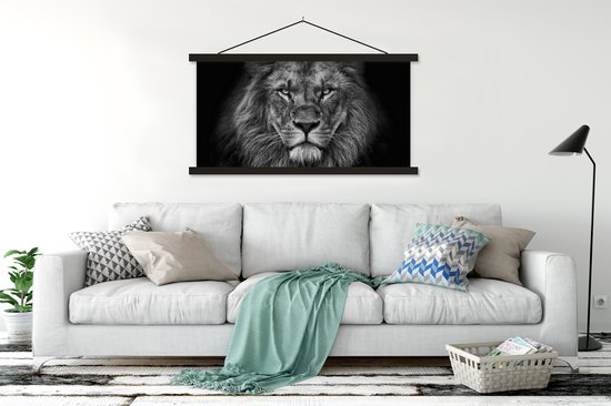 Porte-affiche avec affiche - Affiche scolaire - Lion - Animaux - Zwart - Wit - 120x60 cm - Lattes noires