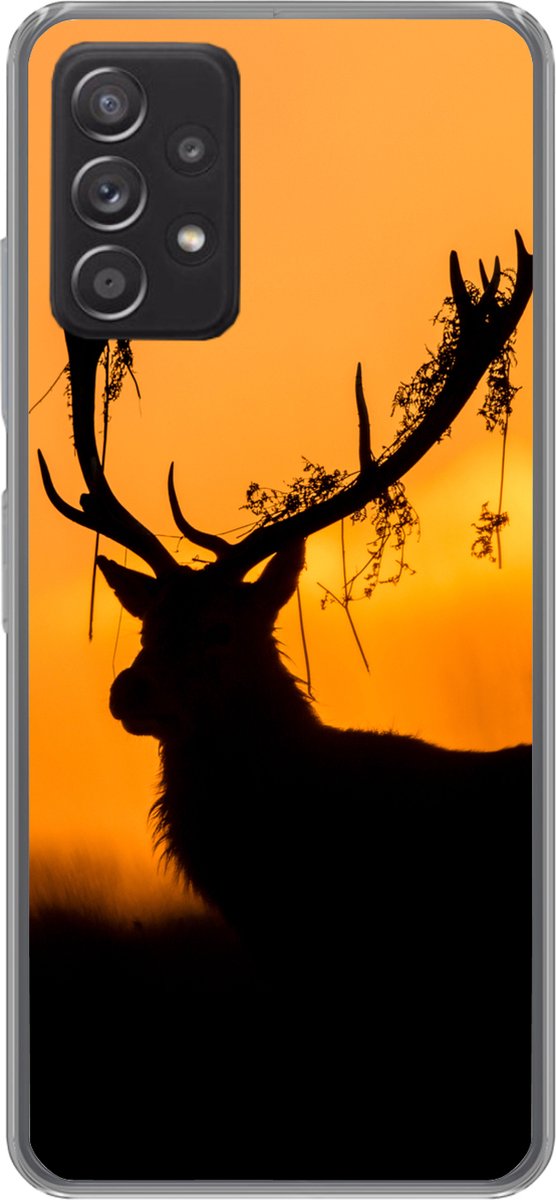 Telefoonhoesje Geschikt voor Samsung Galaxy A53 5G hoesje - Hert - Oranje - Silhouet - Dieren - Natuur - Siliconen Telefoonhoesje Telefoonhoesje