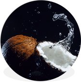 WallCircle - Wandcirkel ⌀ 60 - Kokosnoot - Stilleven - Water - Zwart - Fruit - Ronde schilderijen woonkamer - Wandbord rond - Muurdecoratie cirkel - Kamer decoratie binnen - Wanddecoratie muurcirkel - Woonaccessoires