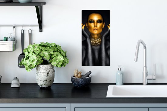 Affiche Femme - Portrait - Or - Luxe - Zwart - 20x40 cm