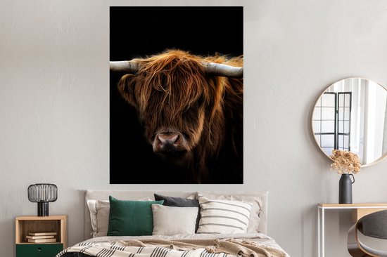 Affiche Scottish Highlander - Cornes - Zwart - Animaux - Nature - Gibier - Vache - 120x160 cm XXL