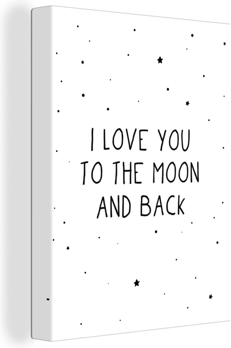 Canvas Kinderkamer - Quotes - I Love You To The Moon And Back - Baby - Liefde - Spreuken - Canvas Babykamer - 90x120 cm