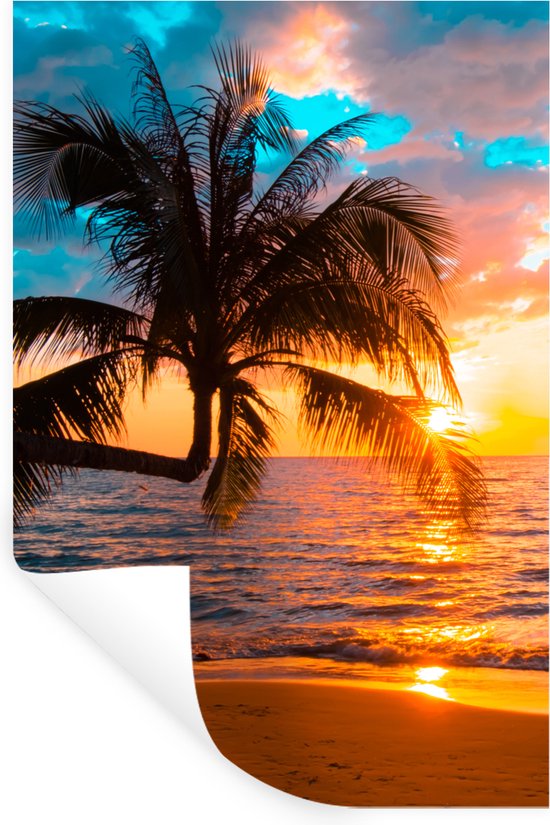 Muurstickers - Sticker Folie - Palm - Zonsondergang - Horizon - Strand - Zee - Tropisch - 40x60 cm - Plakfolie - Muurstickers Kinderkamer - Zelfklevend Behang - Zelfklevend behangpapier - Stickerfolie