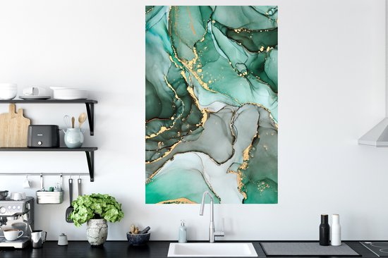 Stickers muraux - Sticker Foil - Goud - Marbre - Vert - Luxe - Aspect Marbre - Grijs - 80x120 cm - Film Adhésif - Stickers muraux Chambre Enfant - Papier Peint Auto Adhésif