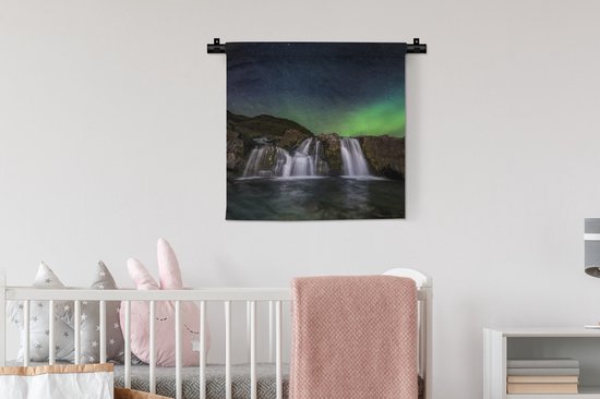 Tenture murale - Tissu mural - Aurores boréales - Cascade - Islande - 60x60 cm - Tapisserie murale