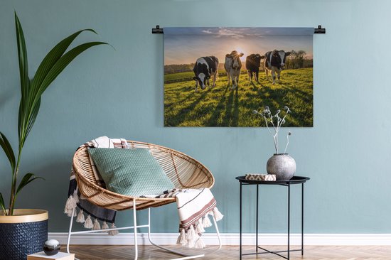 Tapisserie - Toile murale - Vaches - Soleil - Herbe - Animaux - Ferme - 90x60 cm - Tapisserie