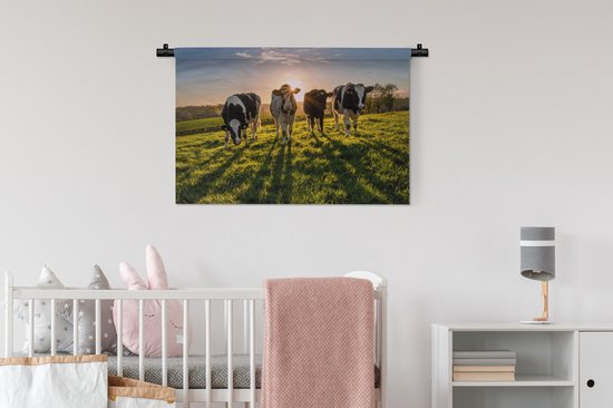 Tapisserie - Toile murale - Vaches - Soleil - Herbe - Animaux - Ferme - 90x60 cm - Tapisserie