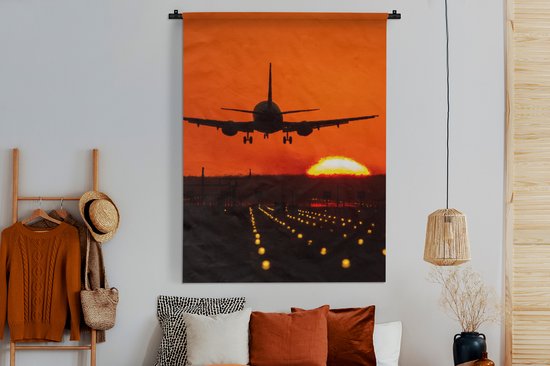 Tapisserie - Tapisserie - Coucher de soleil - Avion - Oranje - Soleil - 150x200 cm - Tapisserie