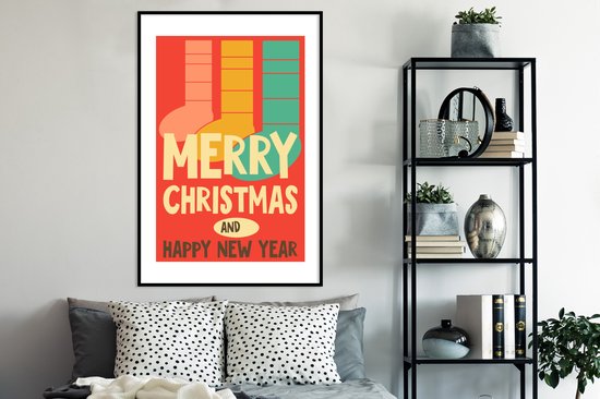 Illustration de Noël de chaussettes avec la citation Joyeux Noël et Happy Année 80x120 cm