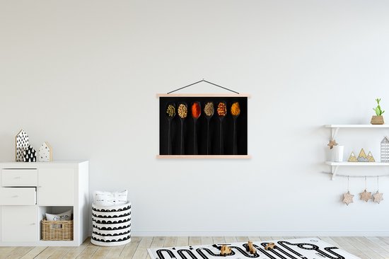 Porte-affiche avec affiche - Affiche scolaire - Cuillères - Épices - Zwart - Herbes - Rustique - 90x60 cm - Lattes blanches