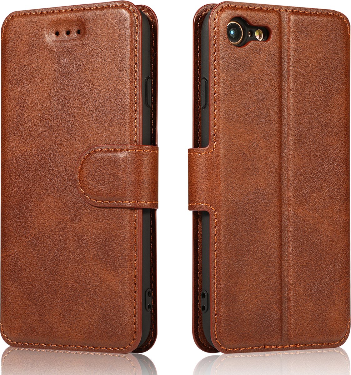 Bookcase Geschikt voor Apple iPhone 7 / 8 - Donkerbruin - Pasjeshouder - Portemonnee