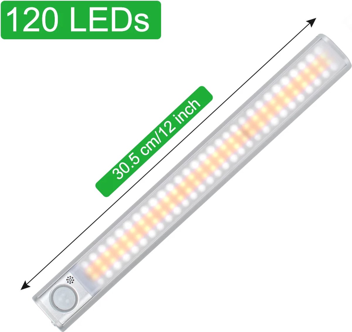 TLVX Led lamp met bewegingssensor en lichtsensor | Draadloos | Accu USB Oplaadbaar | LED Sensor lamp | Beweging sensor | Licht sensor | Dimbaar | Light Motion Sensor | 30 CM | 120 leds | Nacht Lamp LED | Magneet strip | Kastverlichting | LED-strip