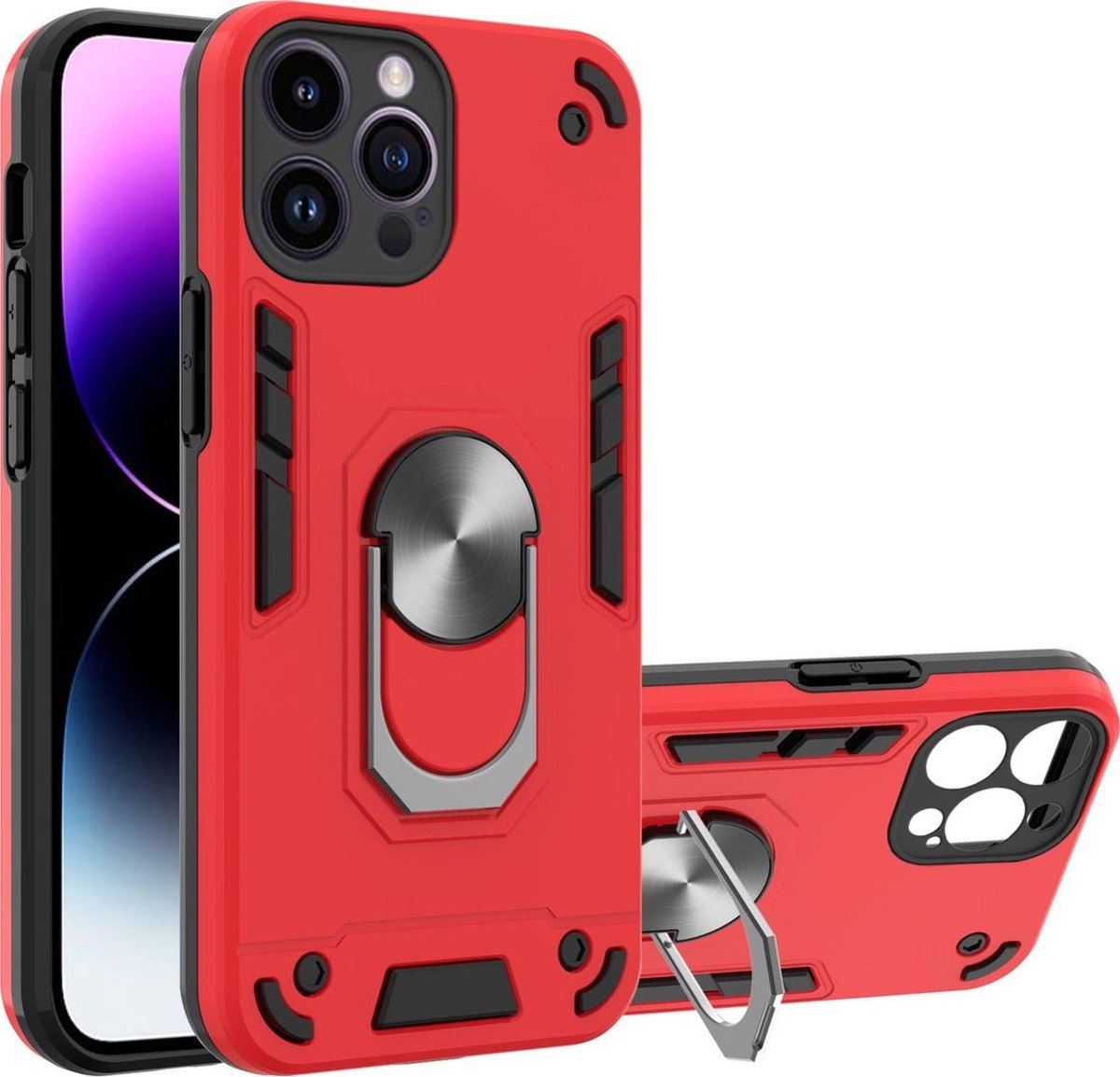 Mobigear Hoesje geschikt voor Apple iPhone 14 Pro Max Telefoonhoesje Hardcase | Mobigear Armor Ring Backcover Shockproof met Ringhouder | Schokbestendig iPhone 14 Pro Max Telefoonhoesje | Anti Shock Proof - Rood