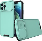 Mobigear Hoesje geschikt voor Apple iPhone 14 Telefoonhoesje Hardcase | Mobigear Cam Slide Backcover met Camera Slider | iPhone 14 Case | Back Cover - Turquoise