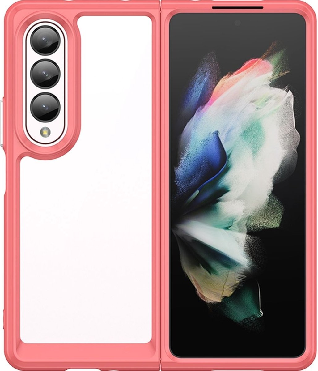 Mobigear Hoesje geschikt voor Samsung Galaxy Z Fold 4 Telefoonhoesje Hardcase | Mobigear Crystal Backcover | Galaxy Z Fold 4 Case | Back Cover - Transparant / Rood