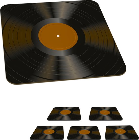 6x Vinyl platen onderzetters LP Retro Vintage Muziek Cadeau 80's