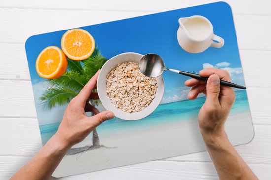 Set de Table - Napperons en Plastique - Palmier - Plage - Mer - Été - 45x30 cm - 6 Pièces - Résistant à la Chaleur - Antidérapant - Pad - Amovible