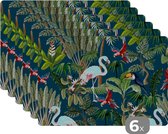 Placemat - Placemats kunststof - Jungledieren - Patroon - Kinderen - Flamingo - Papegaai - Kids - 45x30 cm - 6 stuks - Hittebestendig - Anti-Slip - Onderlegger - Afneembaar