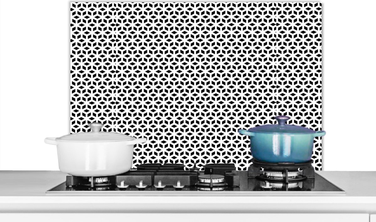 KitchenYeah - Spatwand - Spatscherm - Abstract - Patronen - Design - Spatscherm - Zwart - Wit - 90x60 cm