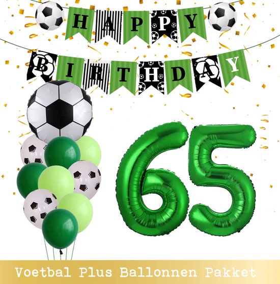 Cijfer Ballon 65 Jaar - Voetbal Ballonnen - Snoes - Pluspakket - set van 12 Sport Voetbalfan Voetbal Jongen/Meisje - Sportieve - Voetbal Vrouwen Mannen - Kinderfeestje - Verjaardag - Helium Ballon nummer 65