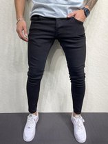 Mannen Stretchy Ripped Skinny Biker Borduurwerk Cartoon Print Jeans Vernietigd Hole Slim Fit Denim Hoge Kwaliteit Hip Hop Zwarte Jeans - W31