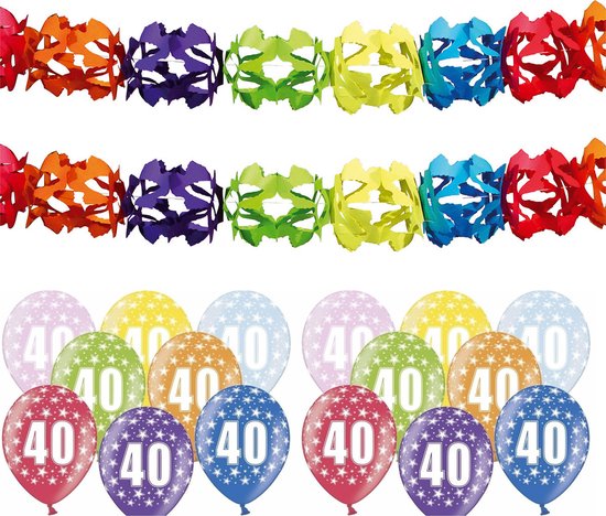 PartyDeco-OP40 Cerchietto Compleanno 40 Anni con Piume e Stelle, Rosso