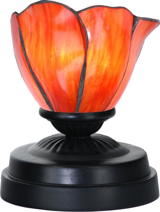 Art Deco Trade - Tiffany lage tafellamp zwart met Tender Poppy