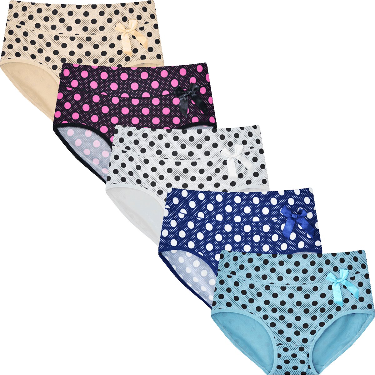 Fine Woman - Dames Katoenen Slip Bolletjes 5-pack - Maat XXL
