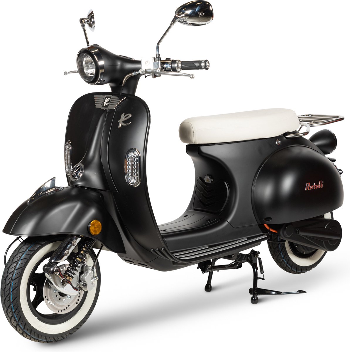 E-scooter - Retelli Vecchio Classico - mat zwart 20ah- Keuze uit: Brom/snor - retro - incl kenteken, tenaamstelling en rijklaar maken