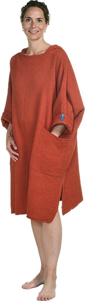 Zeemeermantel - poncho - brick orange - Unisex - met kleine handdoek