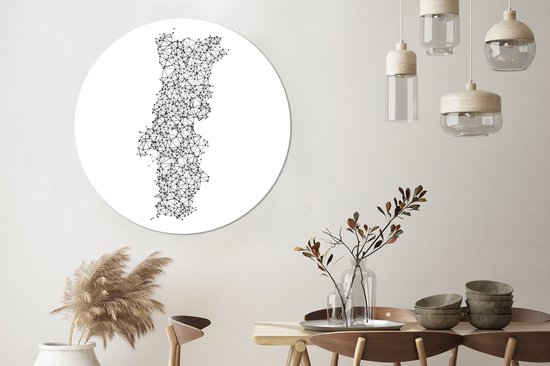 WallCircle - Wandcirkel ⌀ 140 - Zwart-wit illustratie van Portugal - Ronde schilderijen woonkamer - Wandbord rond - Muurdecoratie cirkel - Kamer decoratie binnen - Wanddecoratie muurcirkel - Woonaccessoires