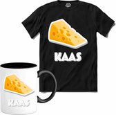 Kaas - grappig verjaardag kleding cadeau - eten teksten - T-Shirt met mok - Heren - Zwart - Maat 4XL