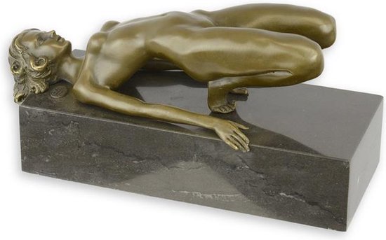 Bronzen beeld - Stretchende naakte vrouw - erotische sculptuur - 11,7 cm hoog