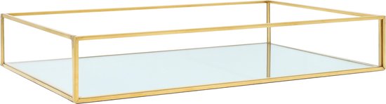 QUVIO Spiegel decoratief - Glas en spiegel - Design model - Parfum dienblad - Gespiegeld dienblad - Mirror tray - Sieraden opbergbakje - 20 x 30 x 5 cm - Metaal - Goud