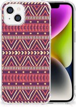 GSM Hoesje Geschikt voor iPhone 14 Hoesje met naam met transparante rand Aztec Purple