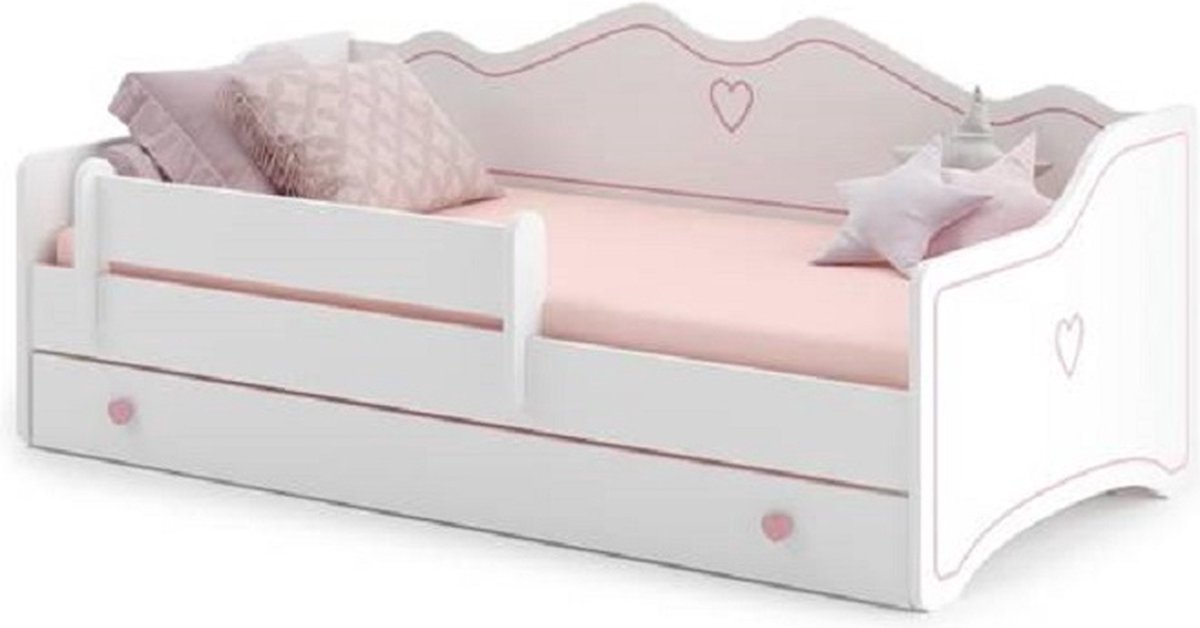 Emka - Junior bed - Met matras - 160 x 80 - Wit - Roze - Hartjes