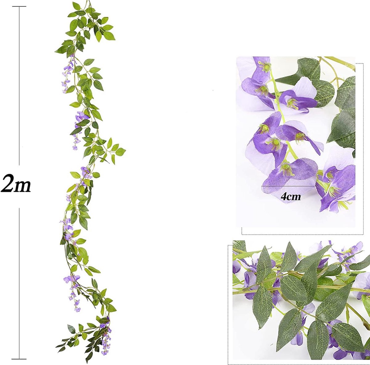 2 Pièces De Vigne De Fleur Artificielle 2M/6.5 Pieds Fausse Glycine Suspendue Guirlande De Vigne De Fleur De Vigne 90806665