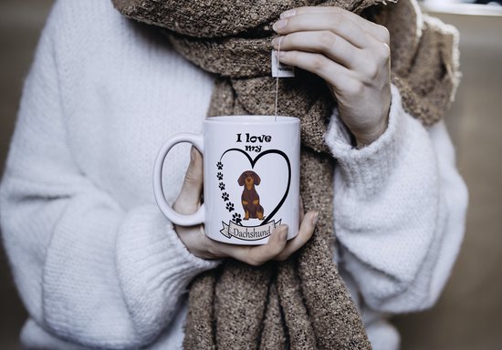 Dog Lover Mug avec texte : I love my teckel couleur chocolat | Amoureux des Chiens | Sort de Chiens | Cadeau | Mug drôle | Tasse de café | Gobelet à café | Tasse à thé | Tasse de thé