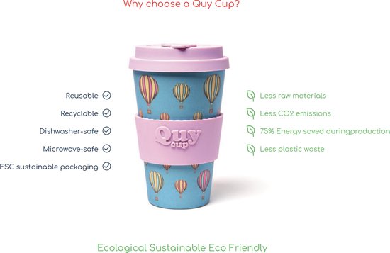 Quy Cup Gobelet de voyage écologique 230 ml - Tucano - Sans BPA - Fabriqué à partir de Bouteilles en PET recyclées avec couvercle en Siliconen jaune