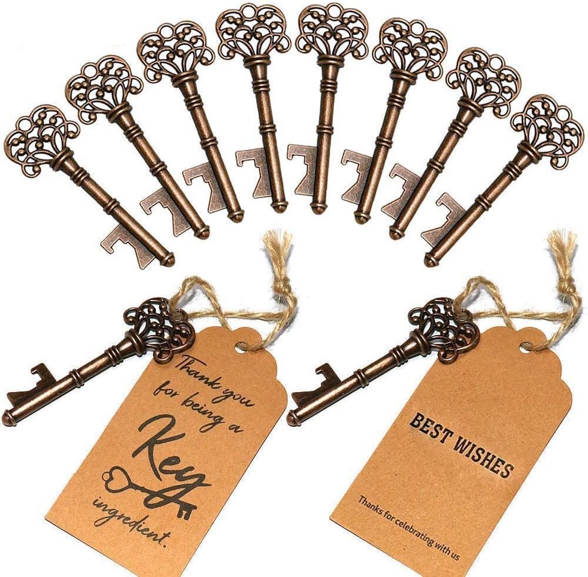 Suning SHUNING 50 Stuks Flesopener Bruiloft Souvenirs Vintage Bier Opener Sleutelhanger met Kartonnen Tag Card Feestartikelen Evenement Feestartikelen (8cm)