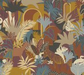 JUNGLESTYLE DIEREN BEHANG | Botanisch & Dieren - oranjerood blauwgroen beige - A.S. Création Antigua