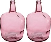 Giftdecor - Bloemenvazen 2x stuks - fles - glas - roze transparant - 22 x 39 cm